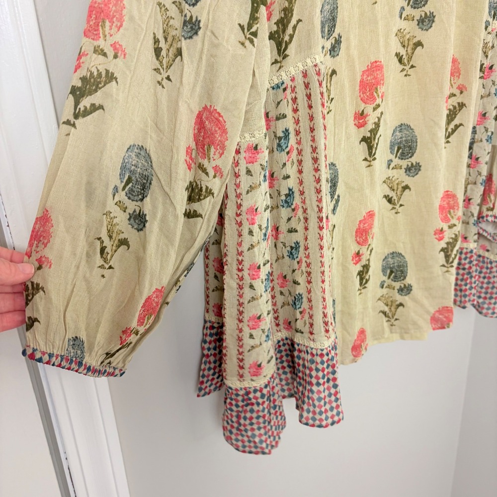 Soft Surroundings Tunic Top Womens 2X Yellow Floral Embroidered Boho Chiffon - Picture 6 of 13
